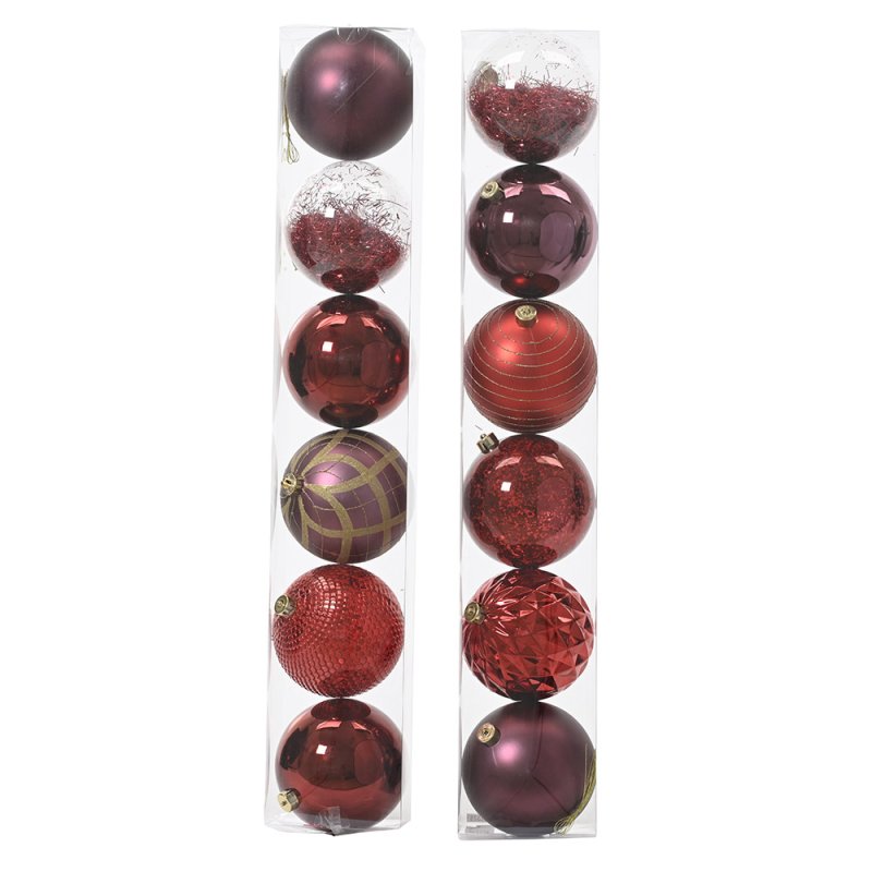 Shatterproof Baubles Red In Tube 15cm (Set of 6)