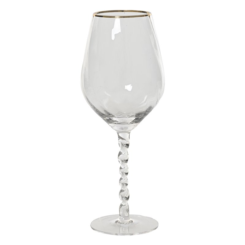 Wine Glass With Gold Rim & Spiral Stem 22.6cm