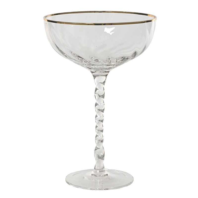 Champagne Saucer With Gold Rim & Spiral Stem 17.5cm