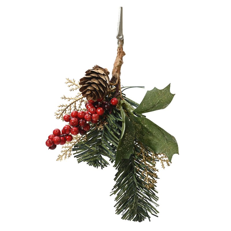 Red Berry & Pinecone On Clip 22cm
