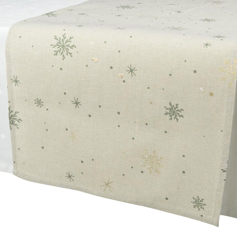 Tablerunner With Snowflake Print Natural 40cm x 140cm 1
