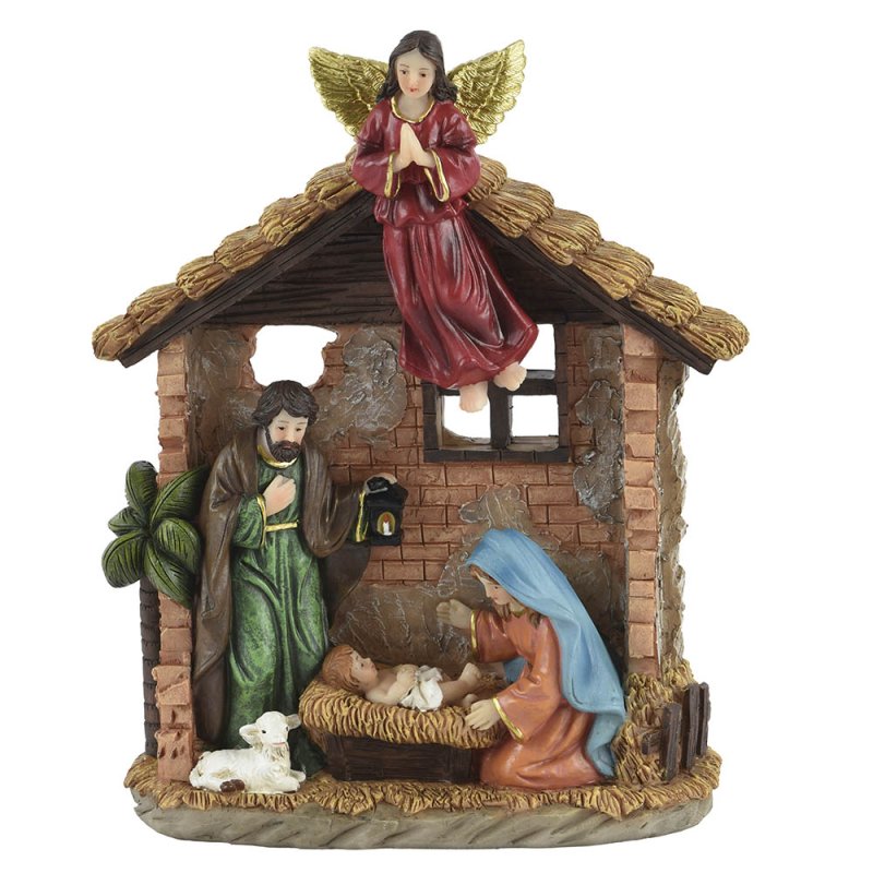 Nativity Crib With 5 Figurines 21.5cm 