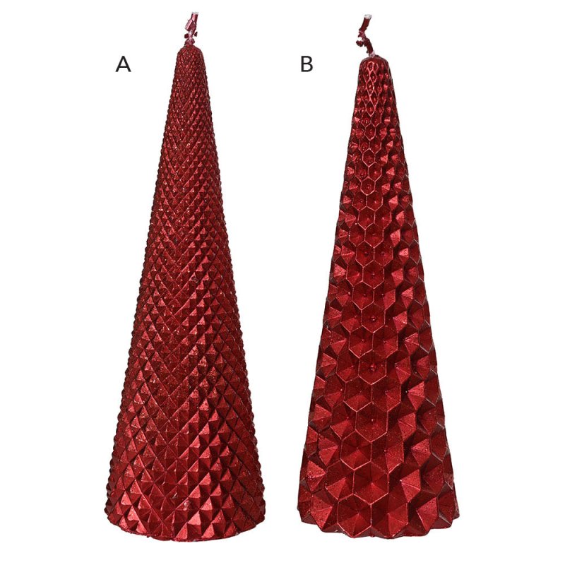 Wax Cone Candle With Glitter Christmas Red 15cm (Choice of 2) 1