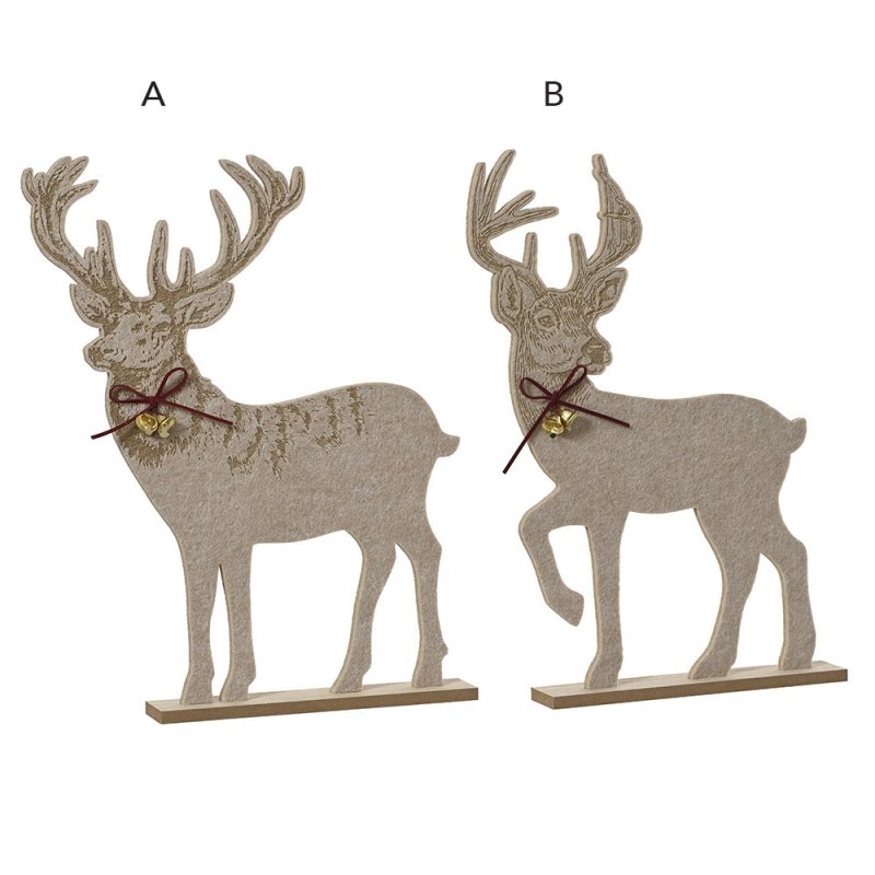 Felt Deer With Wooden Base 28.5cm 