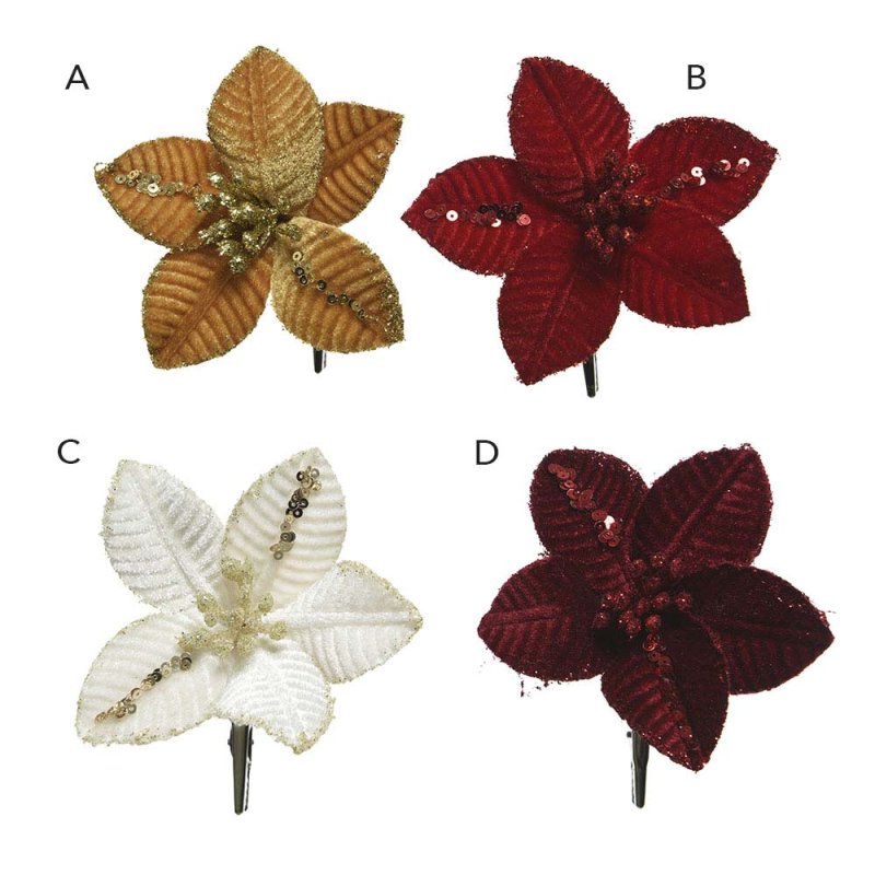 Velvet Poinsettia On Clip 20cm (Choice of 4)