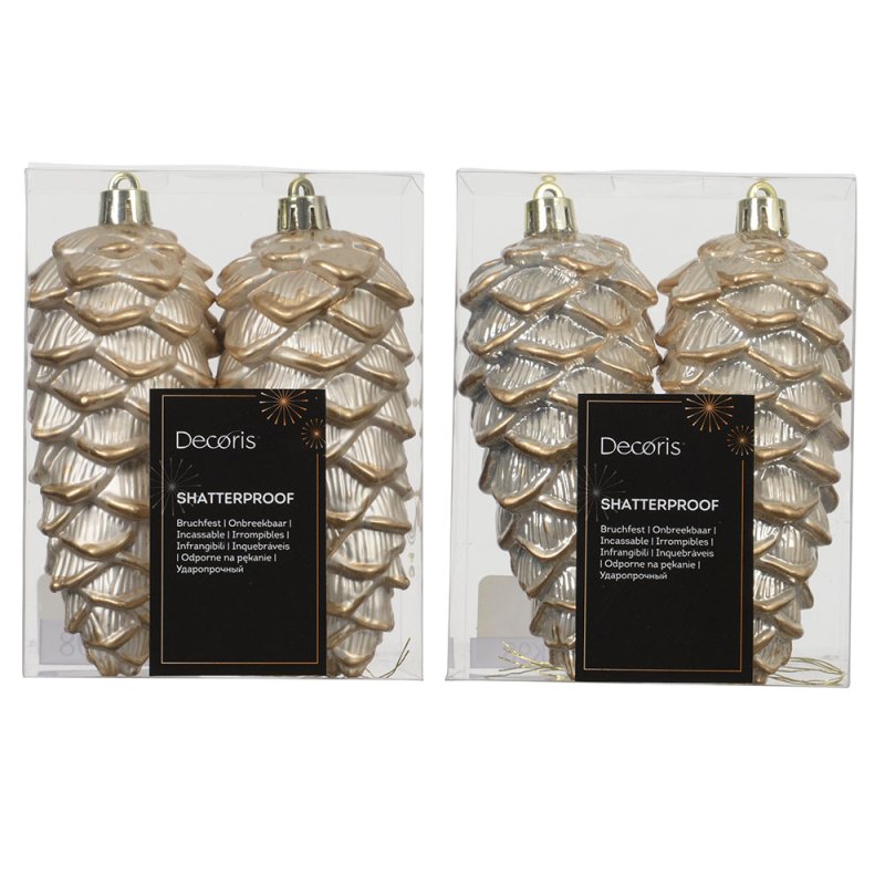 Shatterproof Pinecone Baubles Pearl 11.5cm (Set Of 12)