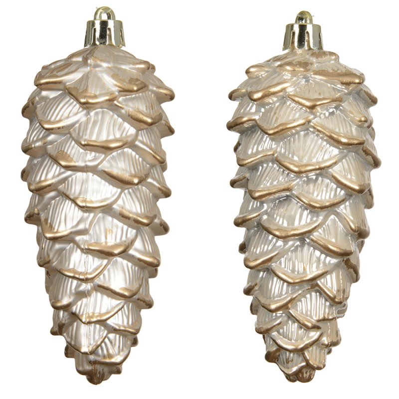 Shatterproof Pinecone Baubles Pearl 11.5cm (Set Of 12) 2