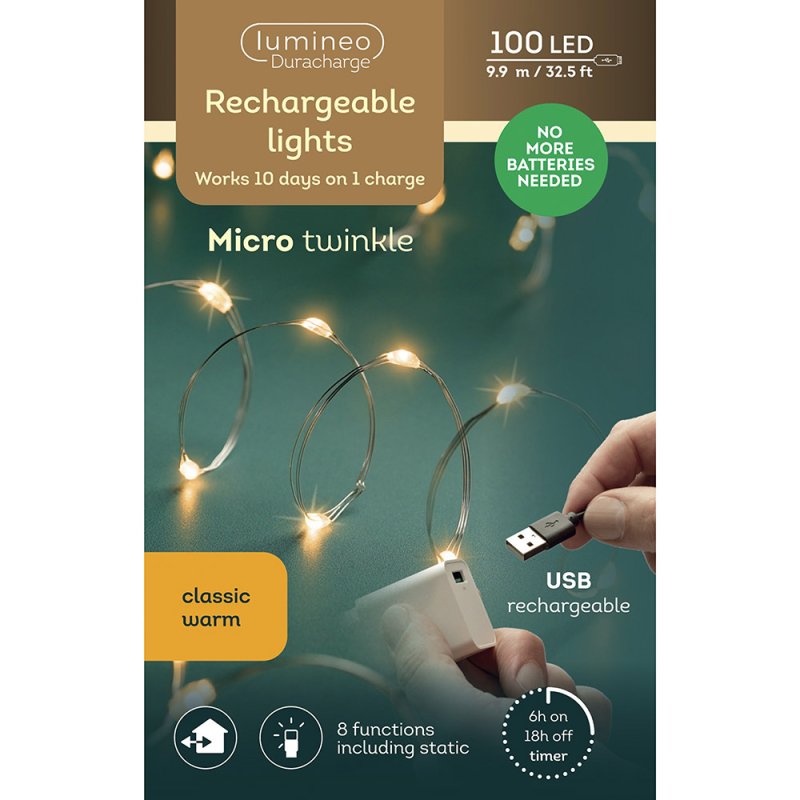 Micro LED Duracharge Twinkle Lights Classic White 990cm