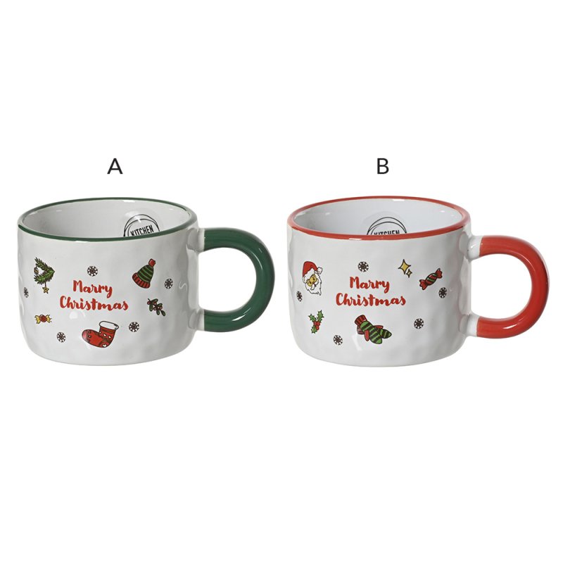 Merry Christmas Stoneware Mug Red or Green Handle 9.6cm (Choice of 2)