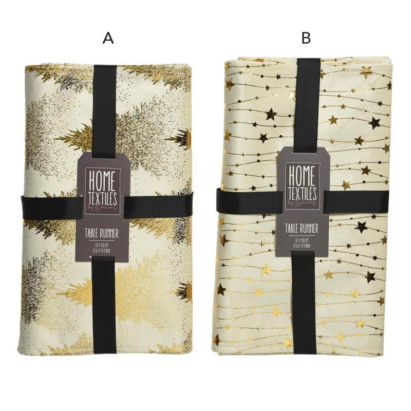 Tablerunner Cream With Gold Design 32cm x 150cm (Choice of 2) 