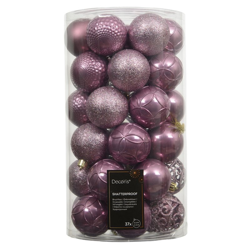 Shatterproof Baubles Vintage Pink In Tube 6cm (Set of 37)