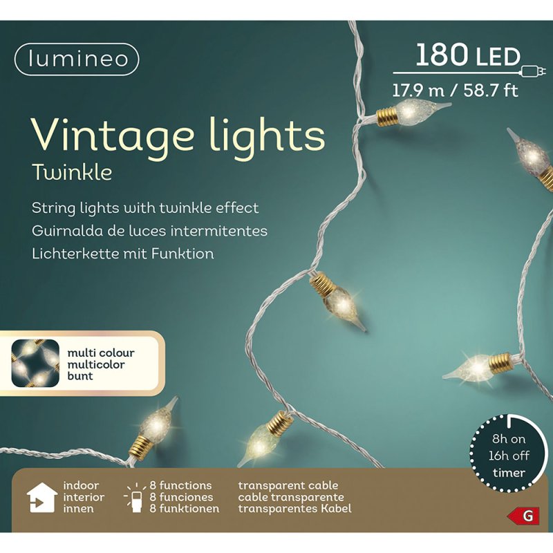 LED Vintage Twinkle LightsTransparent/Light Green/Classice White/Pink 1790cm