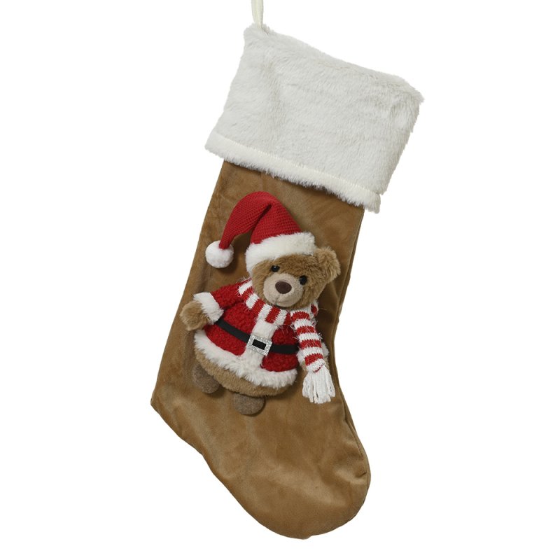 Christmas Stocking With Bear Red 56cm