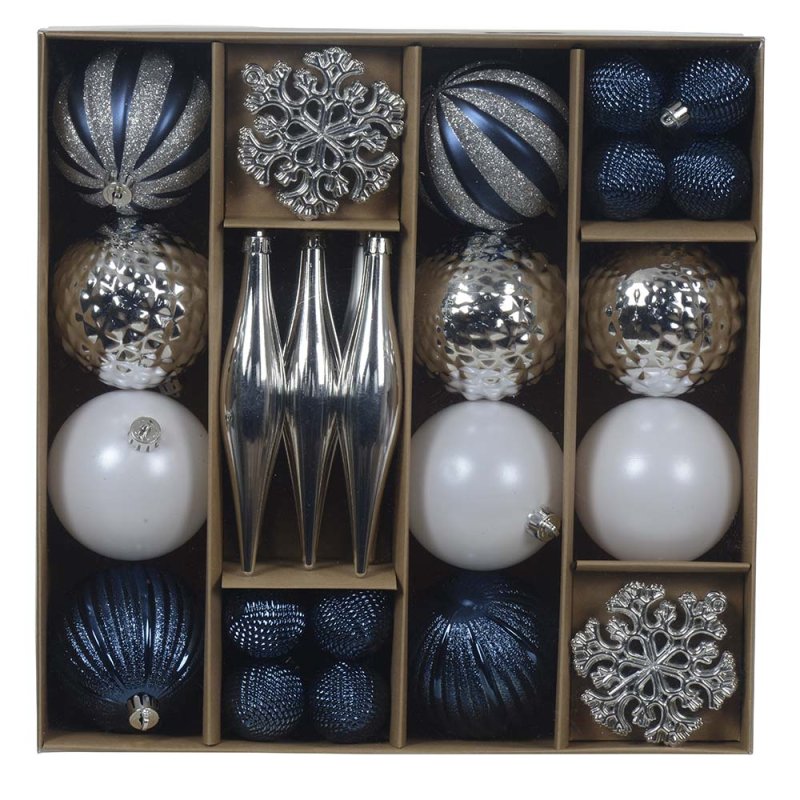 Shatterproof Baubles Multi-Coloured In Box 8cm (Set Of 46)