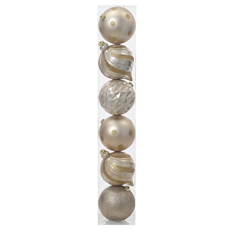 Shatterproof Baubles Pearl In Tube 15cm (Set of 6)