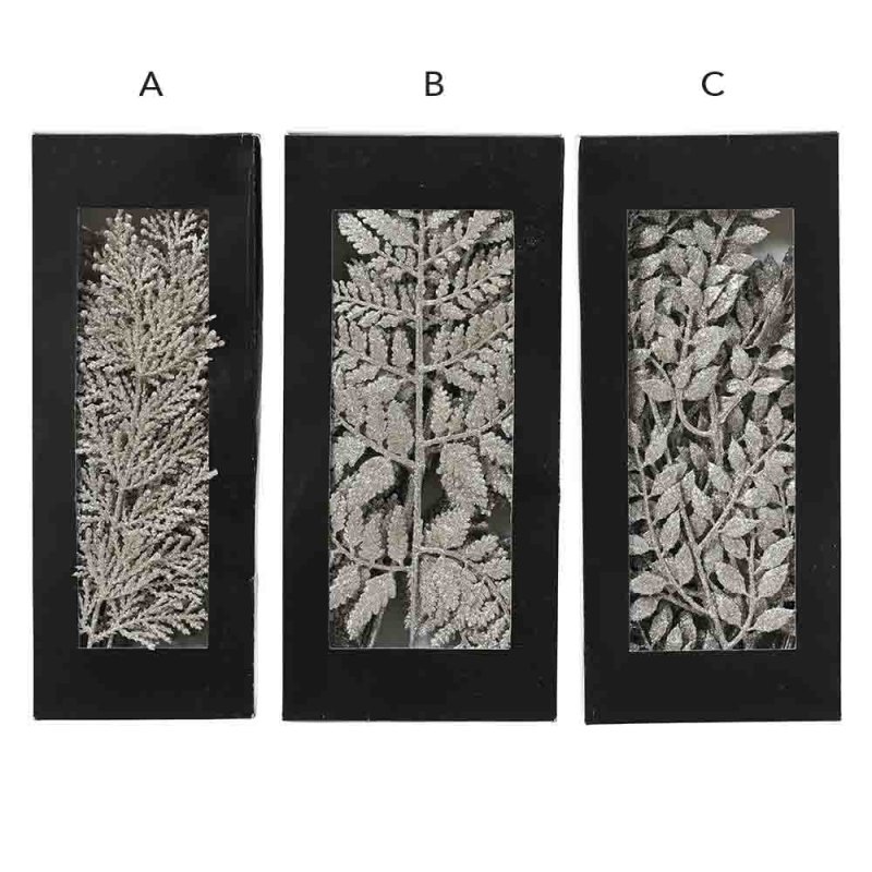Artifical Spray Leaves With Glitter Pearl 32cm (Choice of 3)