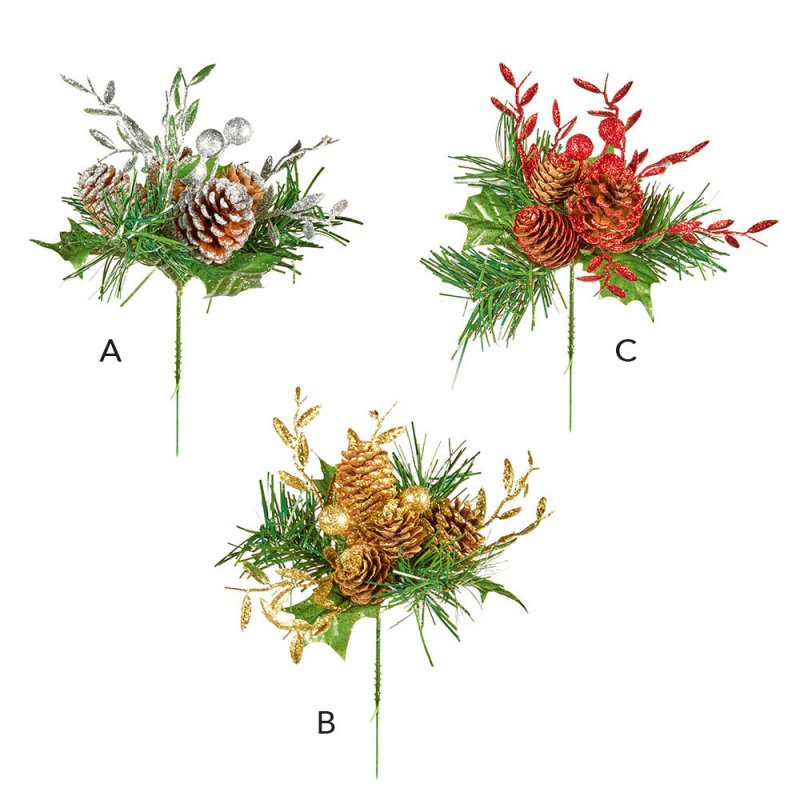 Pinecone Pick With Glitter 18cm (Choice of 3)