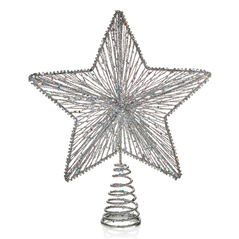 Christmas Tree Star With Glitter In Box Silver 30cm