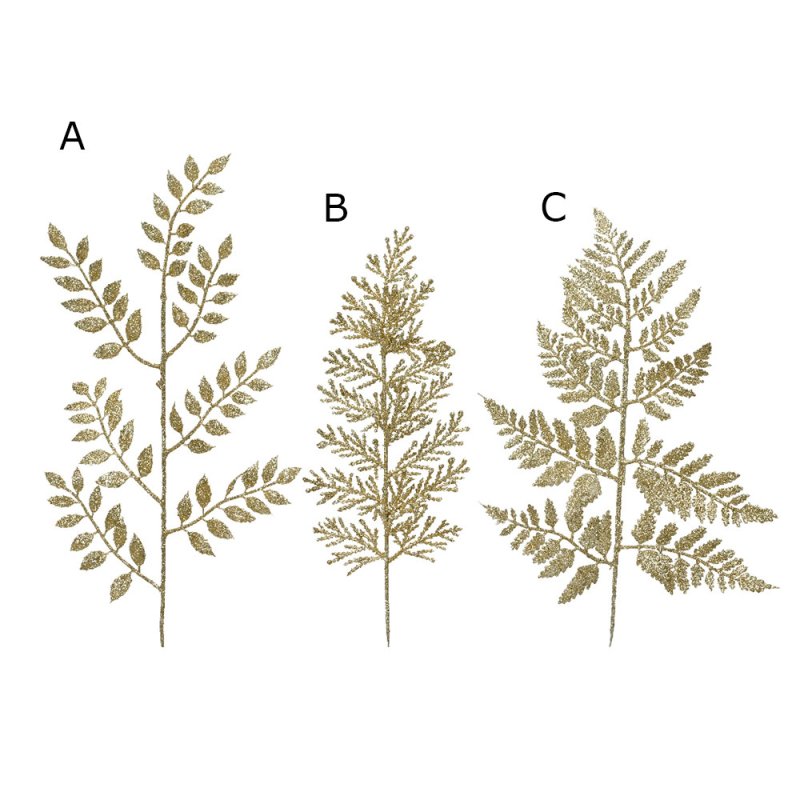 Artifical Spray Leaves With Glitter Gold 32cm (Choice of 3)