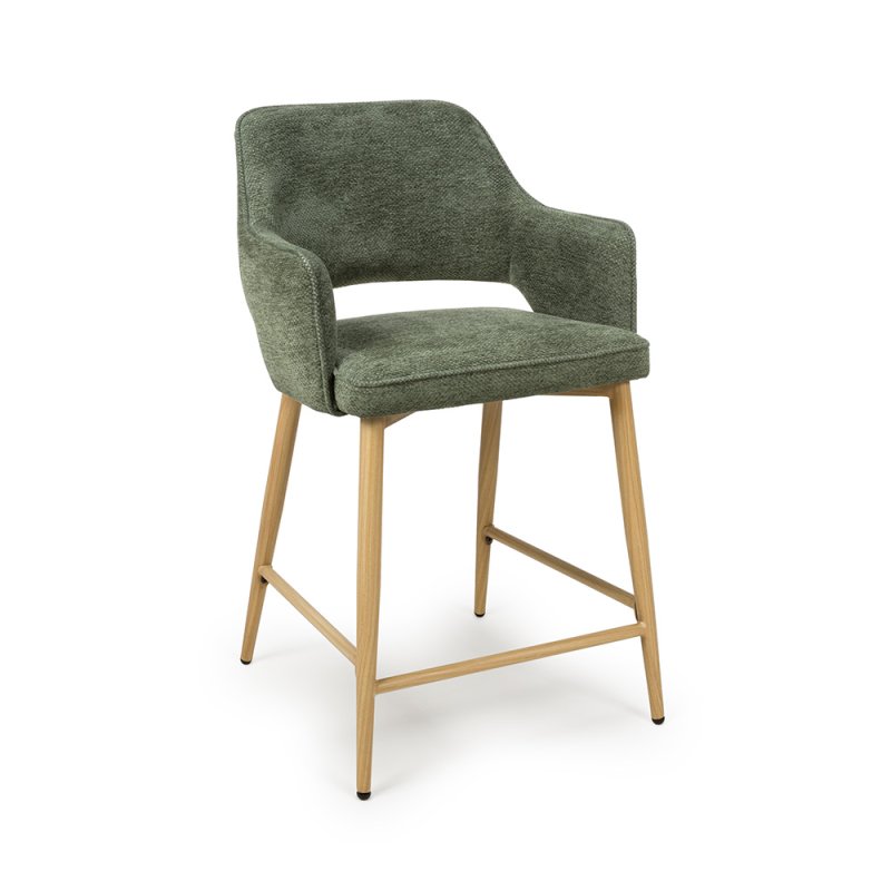 Phil Low Bar Stool Fabric With Wooden Legs Sage 1
