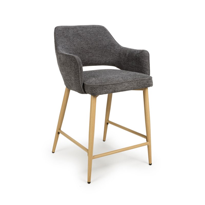 Phil Low Bar Stool Fabric With Wooden Legs Grey 1