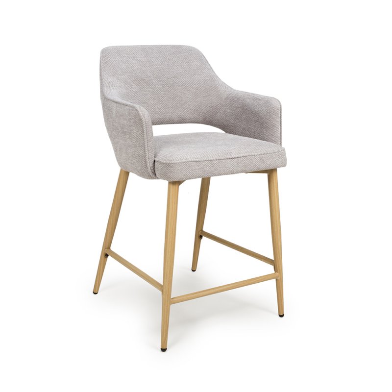Phil Low Bar Stool Fabric With Wooden Legs Pewter 1