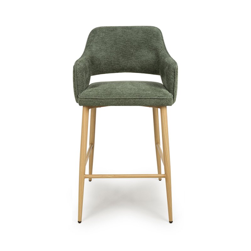Phil High Bar Stool Fabric With Wooden Legs Sage 1