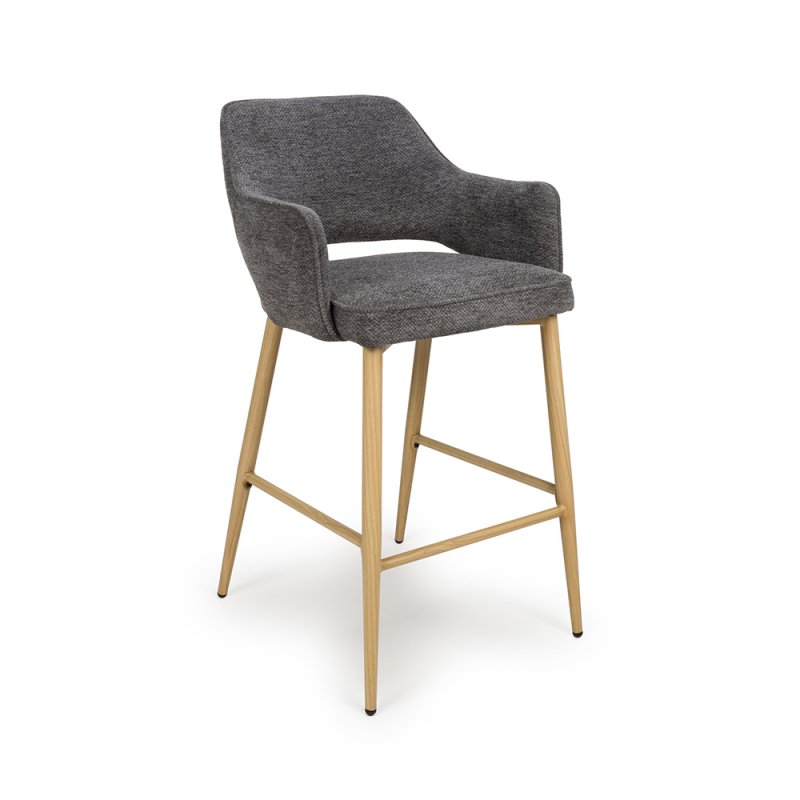 Phil High Bar Stool Fabric With Wooden Legs Grey 1