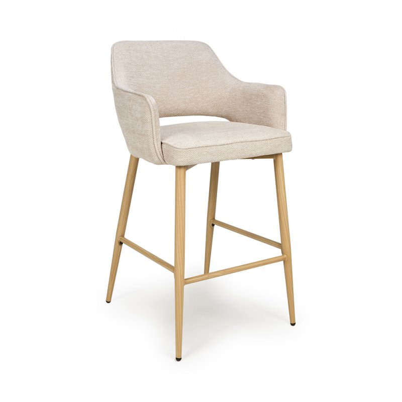 Phil High Bar Stool Fabric With Wooden Legs Natural 1