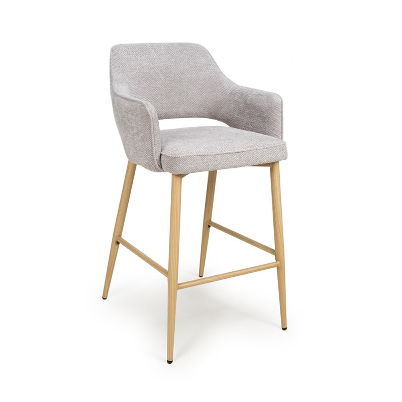 Phil High Bar Stool Fabric With Wooden Legs Pewter 1
