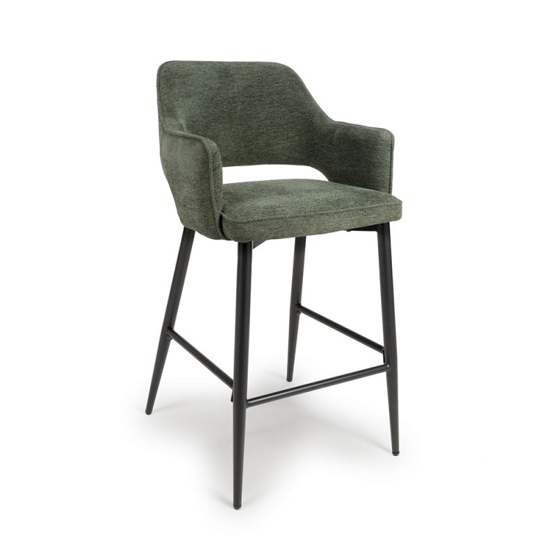 Phil High Bar Stool Fabric Black Legs Sage 1