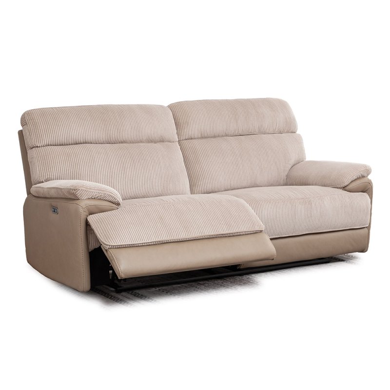 Beaumont Electric Reclining 3 Seater Recliner Fabric Beige Cord