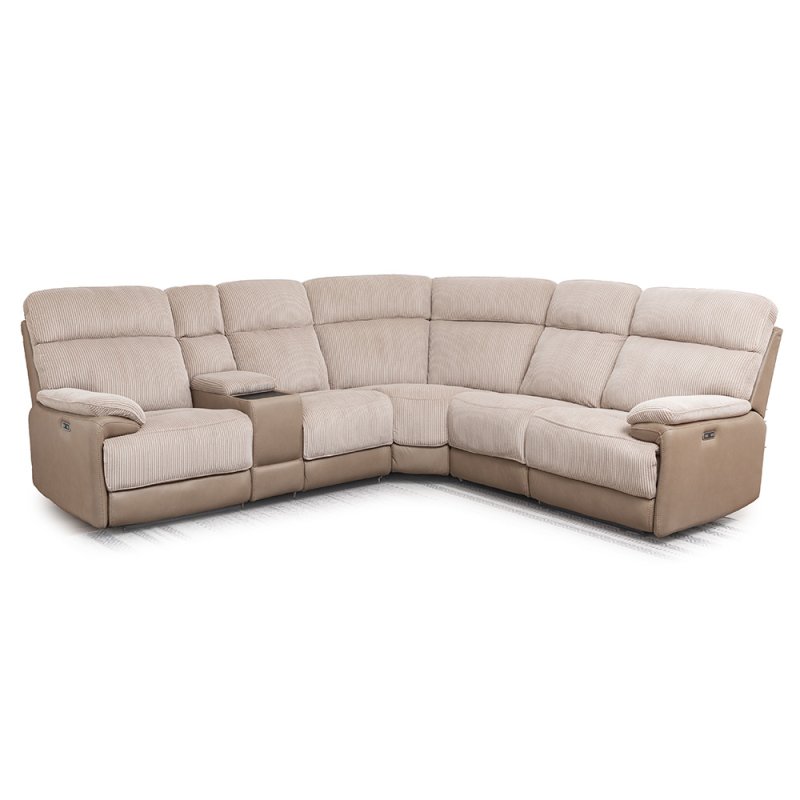 Beaumont Electric Reclining 5 Seater Corner Sofa With Console Fabric Beige Cord