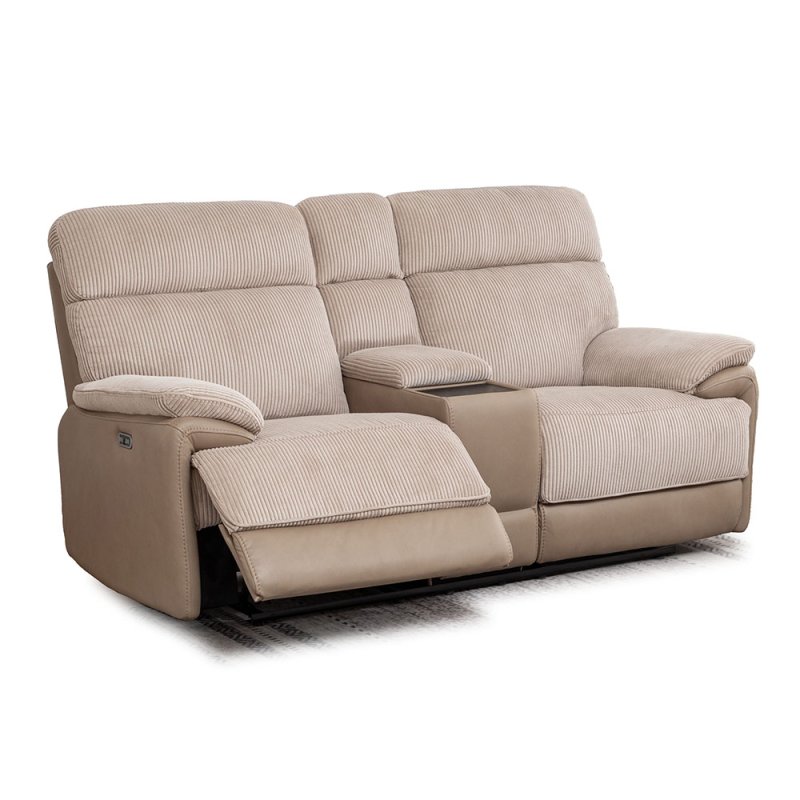 Beaumont Electric Reclining 2 Seater Recliner With Console Fabric Beige Cord