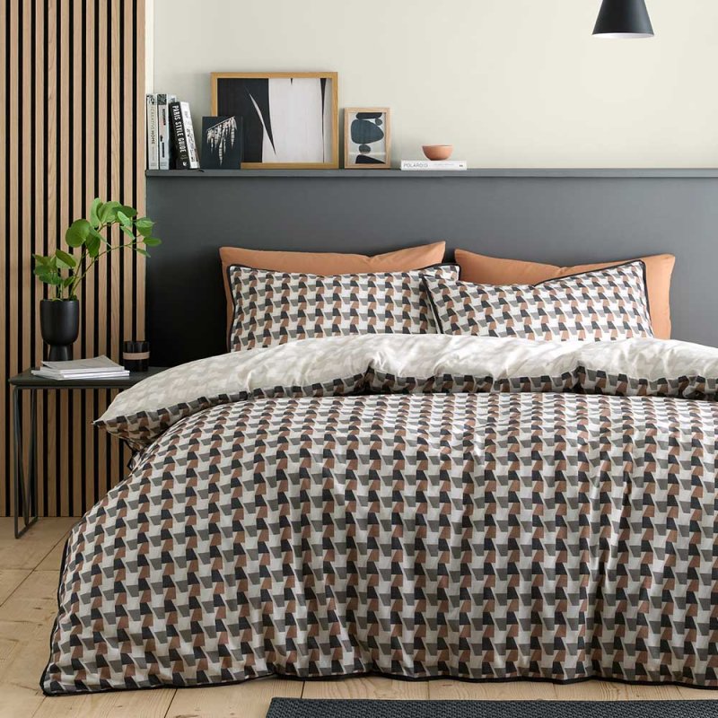 Jett Duvet Cover Set Single Geometric Brown Lifestule Image