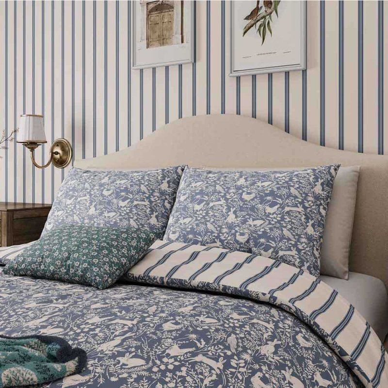 Forest Friends Duvet Cover Set Single Blue Lifestyle Close Up