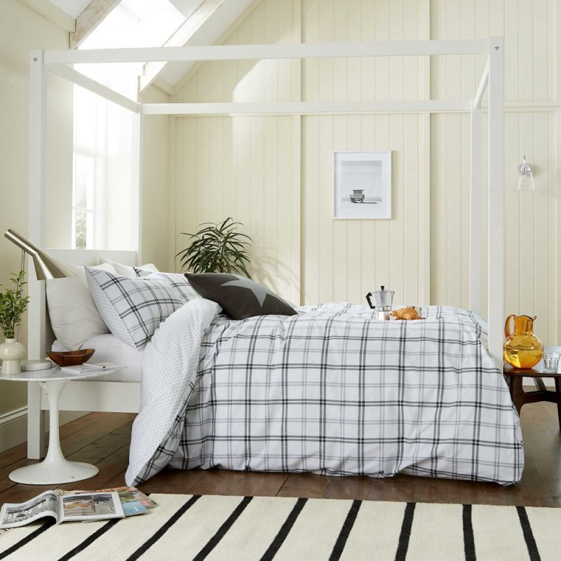 Hunter's Check Brushed Cotton Duvet Cover Set Double Grey Lifestyle