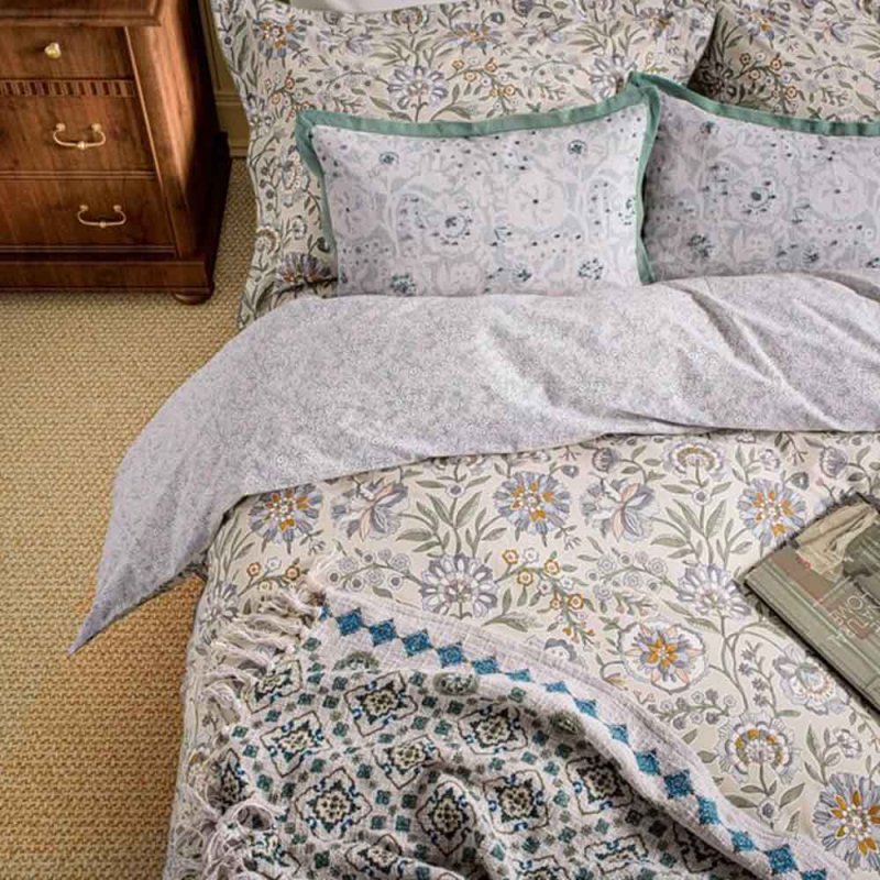 Provence Floral Duvet Cover Set King Cream Lifestyle Overhead