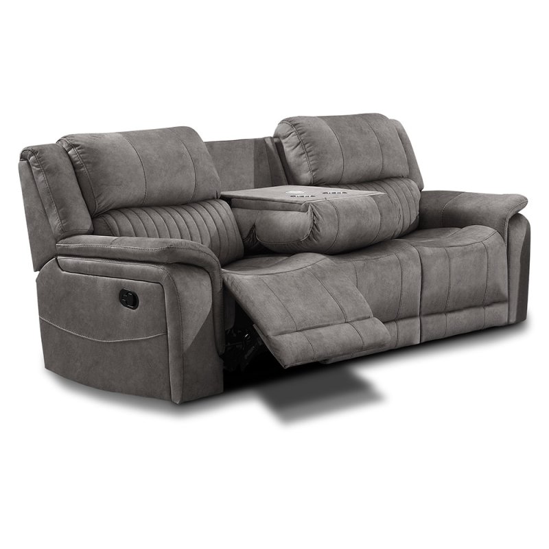Albrun 3 Seater Electric Reclining Sofa With Dropdown Tray Faux Suede Dark Grey