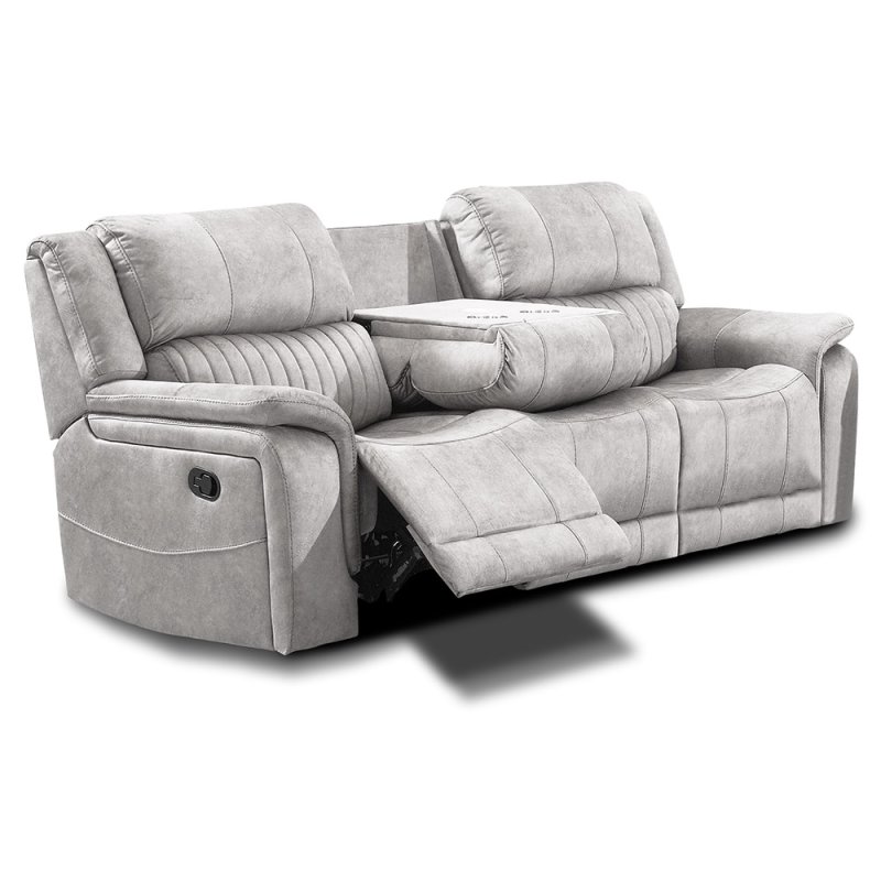 Albrun 3 Seater Electric Reclining Sofa With Dropdown Tray Faux Suede Light Grey