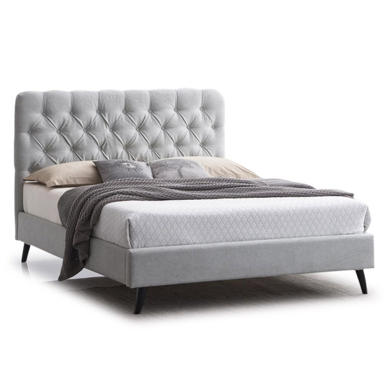 Cruz Double (135cm) Bedstead Fabric Light Grey & Orchid Mattress Bed Bundle