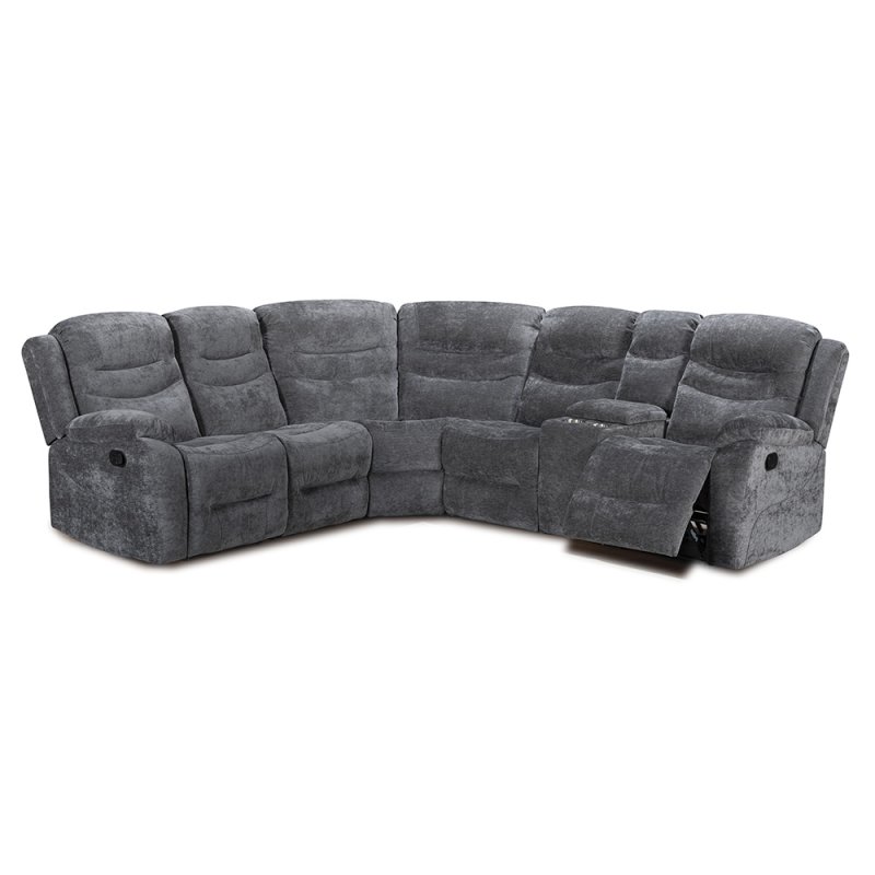 Beginish 5 Seater Manual Reclining Corner Sofa With Central Console Fabric Grey