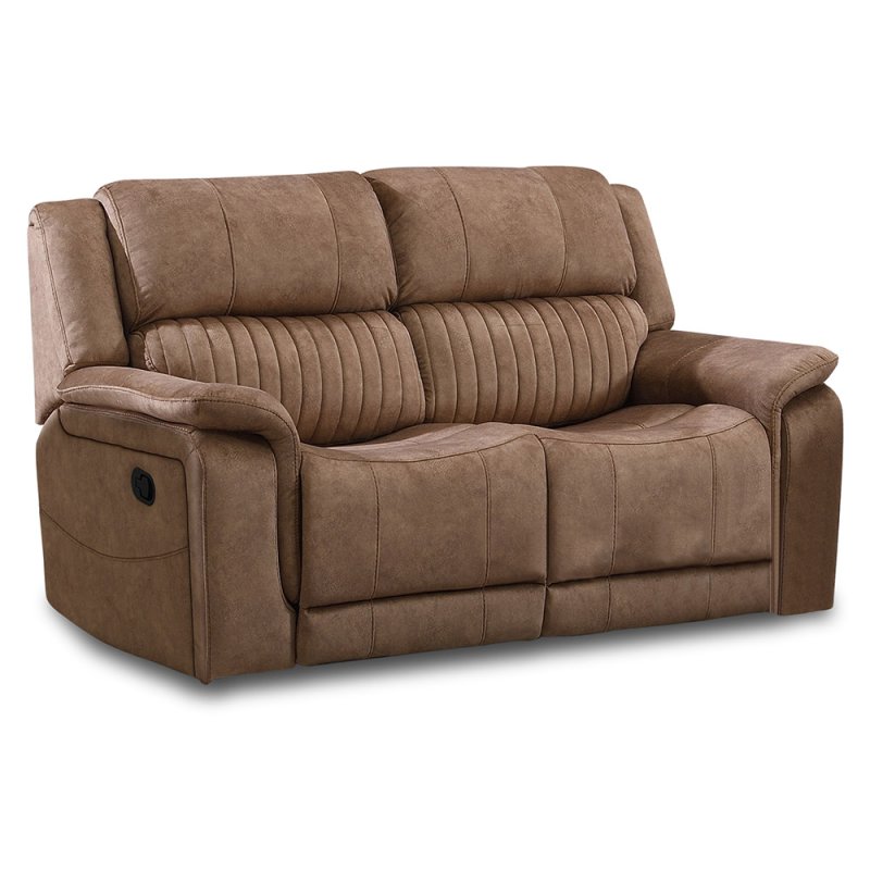 Albrun 2 Seater Manual Reclining Sofa Faux Suede Light Brown