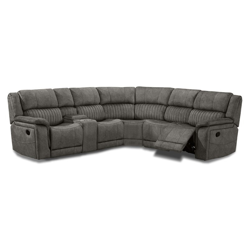 Albrun 5 Seater Electric Reclining Corner Sofa With Console Faux Suede Dark Grey