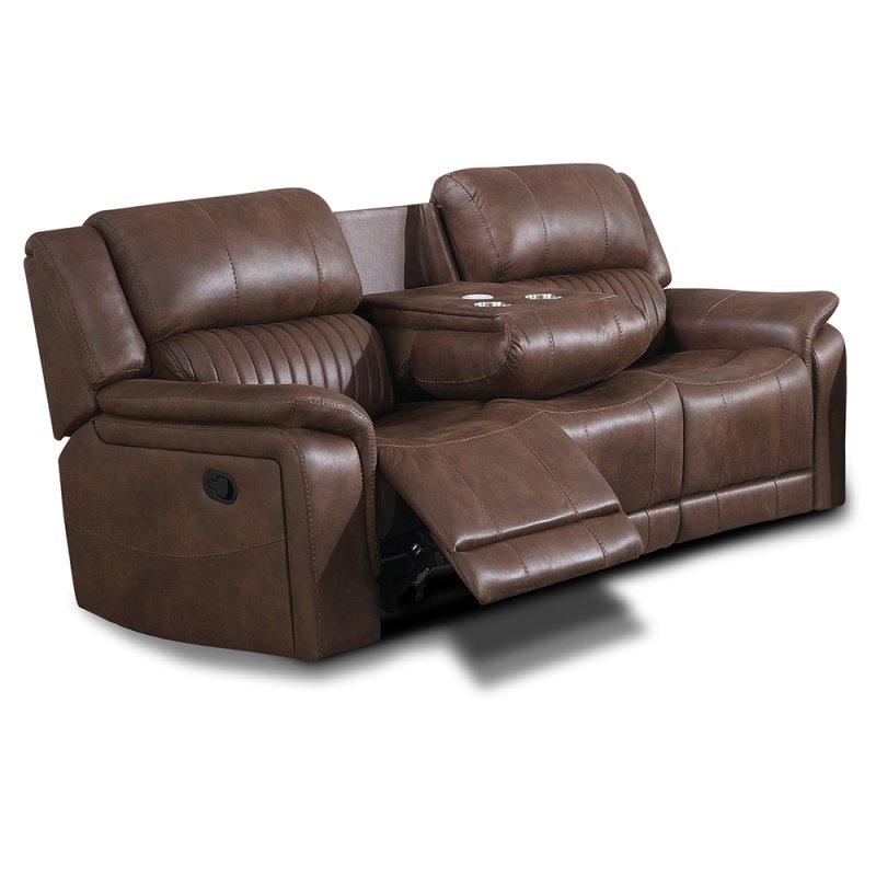 Albrun 3 Seater Manual Reclining Sofa With Dropdown Tray Faux Suede Dark Brown