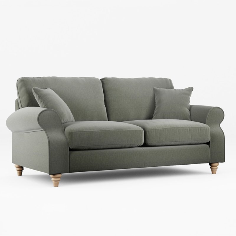 Hazel 3 Seater Sofa Fabric Ansell Moss With Country Oak Leg