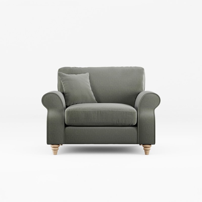 Hazel Snuggler Fabric Ansell Moss With Country Oak Leg Front View