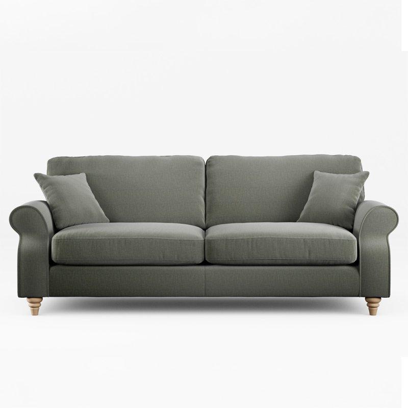 Hazel 4 Seater Sofa Fabric Ansell Moss With Country Oak Leg Front View