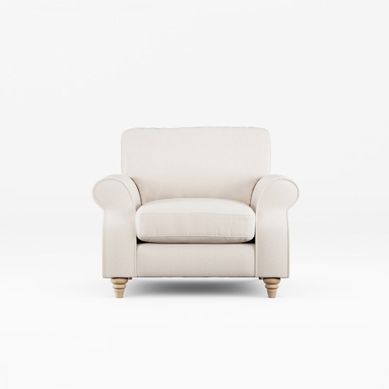 Hazel Armchair Fabric Ansell Bamboo With Country Oak Leg Front View