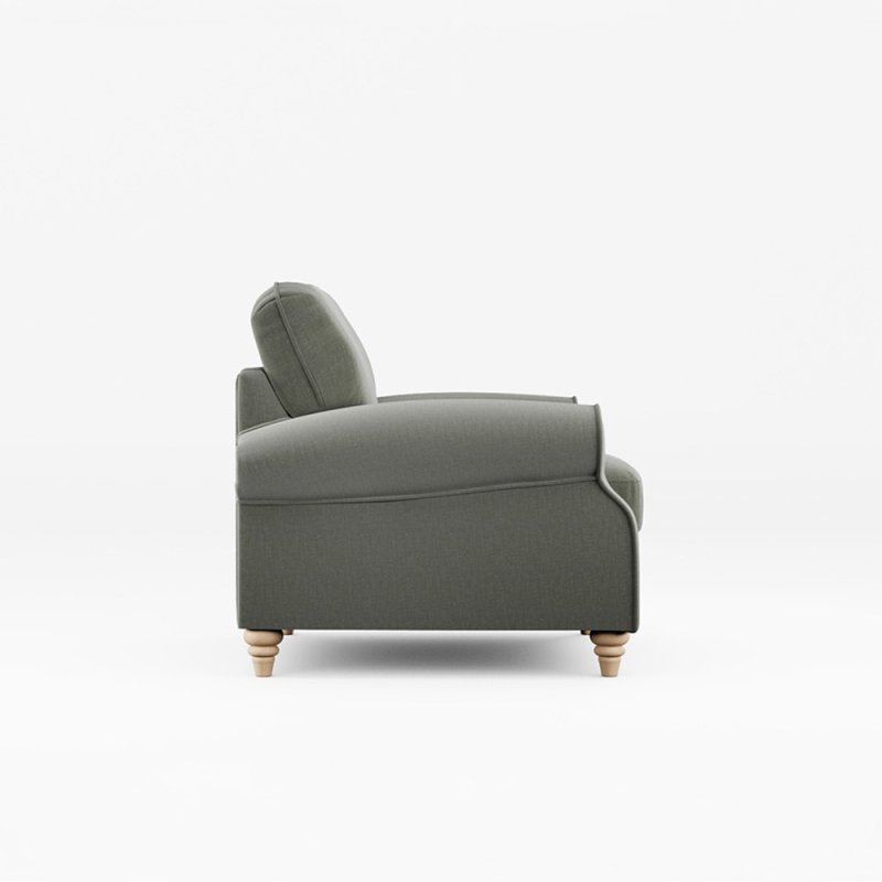 Hazel Armchair Fabric Ansell Moss With Country Oak Leg Side View